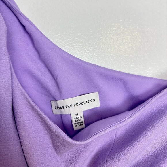 DRESS THE POPULATION Tiffany One-Shoulder Jumpsuit in Wisteria Size Medium - Picture 5 of 11